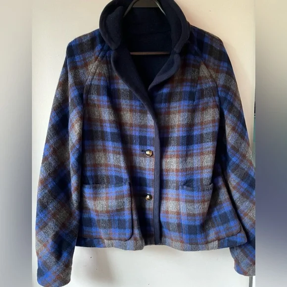 Marc by Marc Jacobs Gable blue gray reversible plaid wool blend jacket. XS/S - Picture 1 of 4